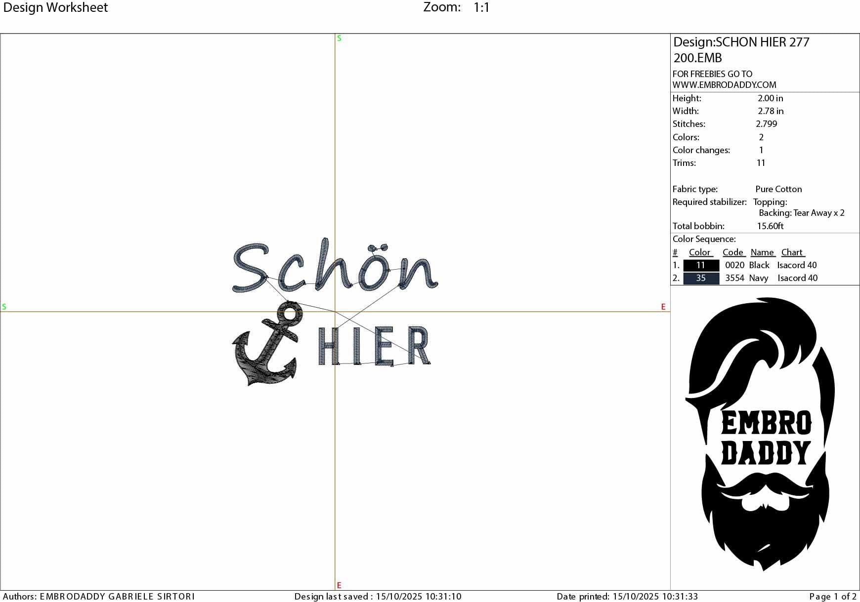 Machine Embroidery files, Schön Hier, German Nautical, PES, xxx, hus & more
