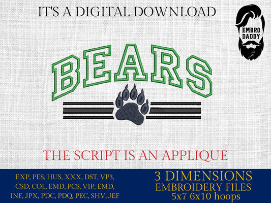 Machine Embroidery files, Bears appliqué, sport, PES, xxx, hus & more, fan embroidery files