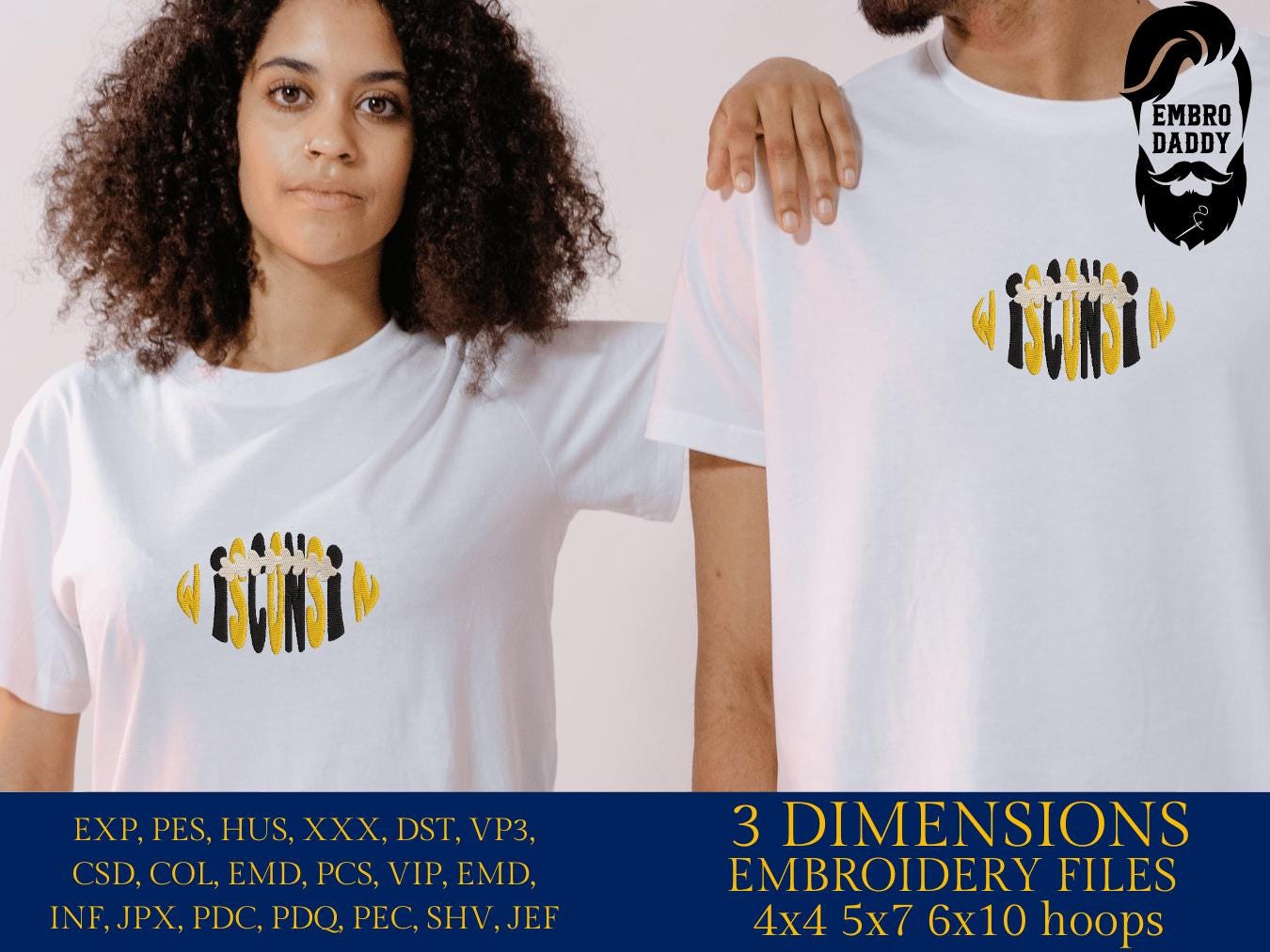 Machine Embroidery, Wisconsin team embroidery design, football gift idea, dst, PES, xxx, hus & more