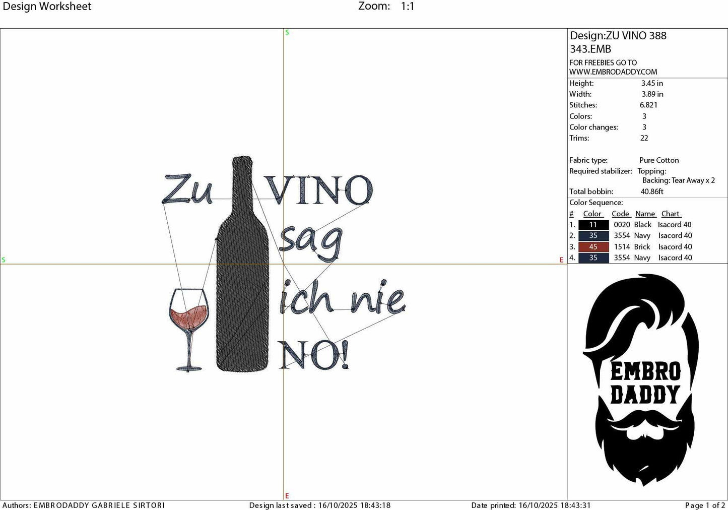 Machine Embroidery files, Zu vino sag Ich nie no!, German wine saying, wine, Alcohol, PES, xxx, hus & more