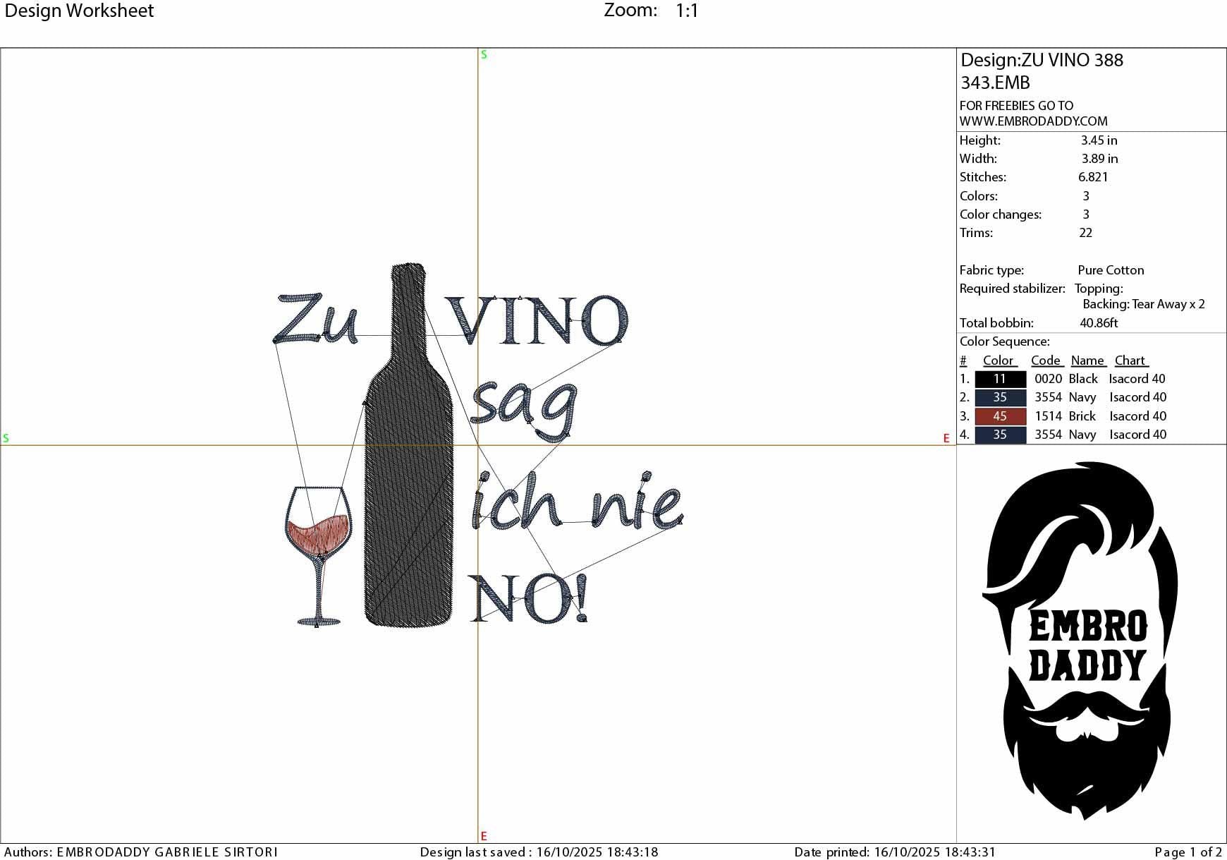 Machine Embroidery files, Zu vino sag Ich nie no!, German wine saying, wine, Alcohol, PES, xxx, hus & more