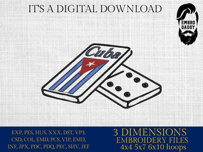 Machine Embroidery files, Puerto Rico, Dominoes Game, Flag San Juan, Island Country National Nation Symbol, Logo, DST, PES, xxx, hus & more,