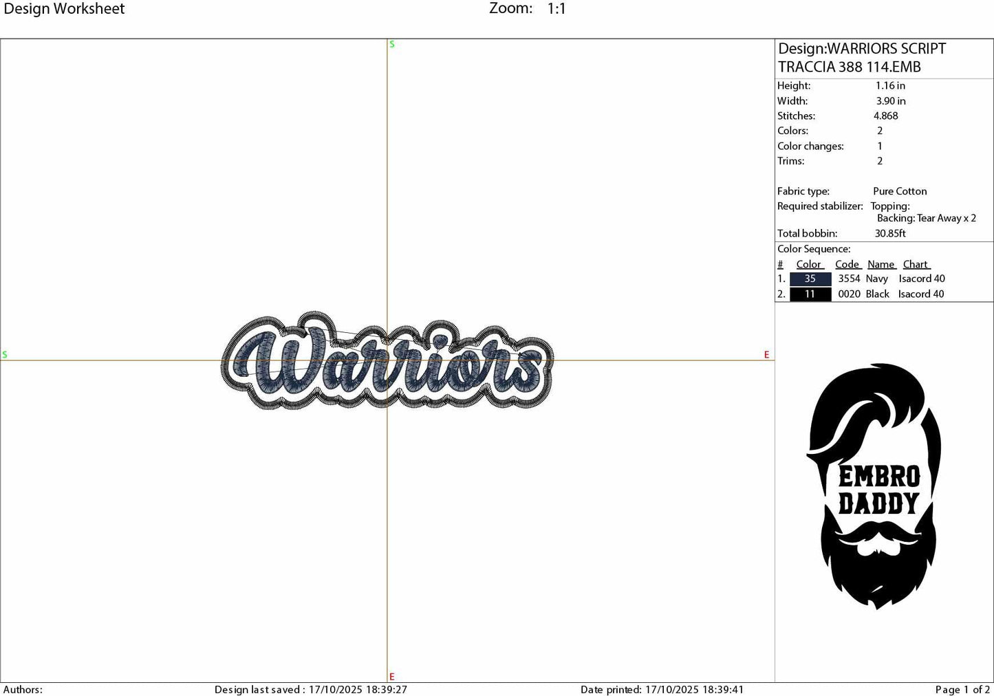 Machine Embroidery files, "Warriors" Team Mascot, Team Name, PES, xxx, hus & more
