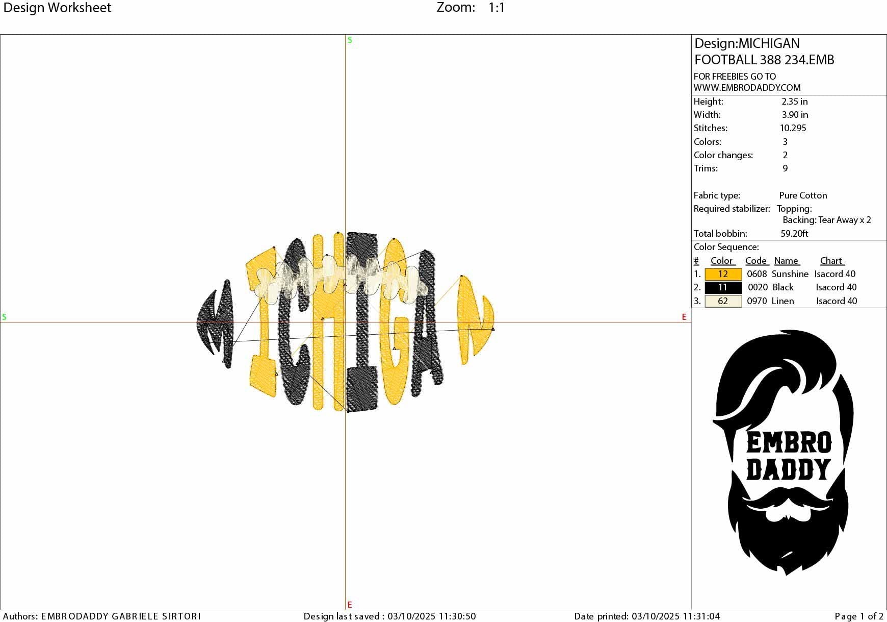 Machine Embroidery, Michigan team embroidery design, football gift idea PES, xxx, hus & more, fan embroidery files