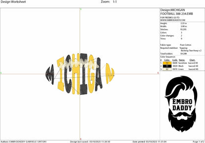 Machine Embroidery, Michigan team embroidery design, football gift idea PES, xxx, hus & more, fan embroidery files