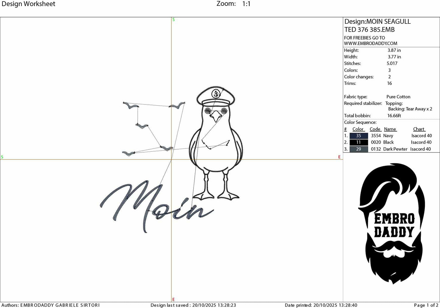 Machine Embroidery files, Moin, German Nautical, PES, xxx, hus & more