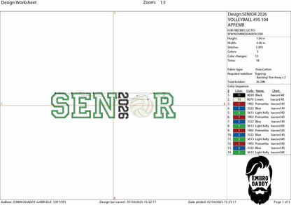Machine Embroidery files, Grad Year 2026 and volleyball Ball appliqué, sport, PES, xxx, hus & more