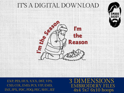 Machine Embroidery files, Jesus Reason, Christmas, Santa, Nativity Scene, PES, DST, xxx, hus and more