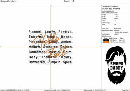 Machine Embroidery files, Hello fall, Fall Words, Cozy Sweaters, Fall, Fall 2026 Season, Fall girly, PES, DST, xxx, hus and more