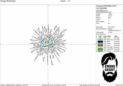 Machine Embroidery, Guatemala, Guatemalan, Fist, Punch, Break Wall, Flag, Country, Nation, embroidery files, PES, xxx, hus & more