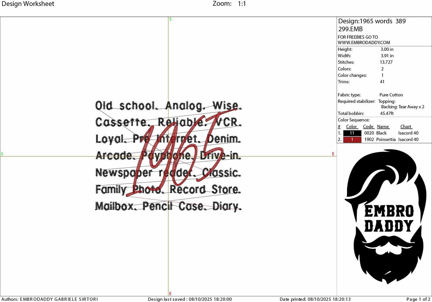 Machine Embroidery files, 1965, 1965 words, 60th Birthday, 60 year of being awesome, birthday funny, PES, xxx, hus & more