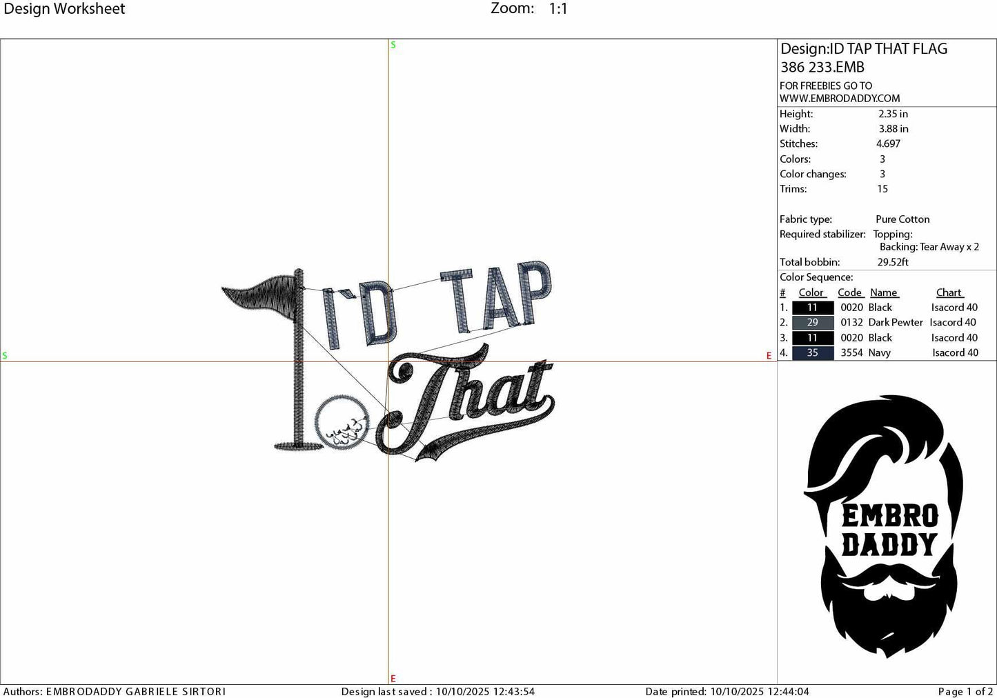 Machine Embroidery files, I'd tap that, golf, PES, DST, hus & more