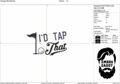 Machine Embroidery files, I'd tap that, golf, PES, DST, hus & more