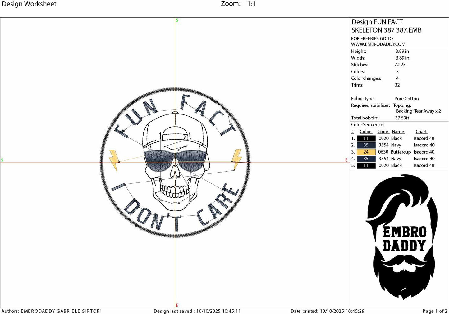 Machine Embroidery files, Fun Fact I Don't Care, Skull Funny Adult Humor Sarcastic Trendy Offensive Sarcasm, PES, DST, xxx, hus & more