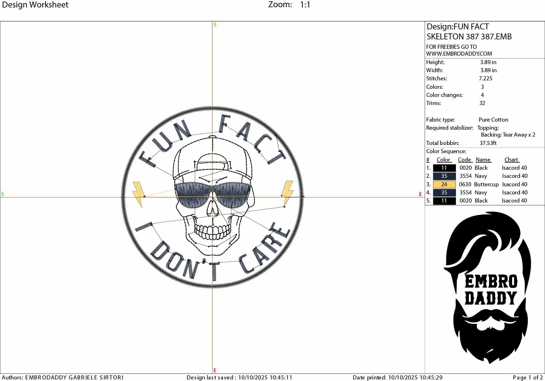 Machine Embroidery files, Fun Fact I Don't Care, Skull Funny Adult Humor Sarcastic Trendy Offensive Sarcasm, PES, DST, xxx, hus & more
