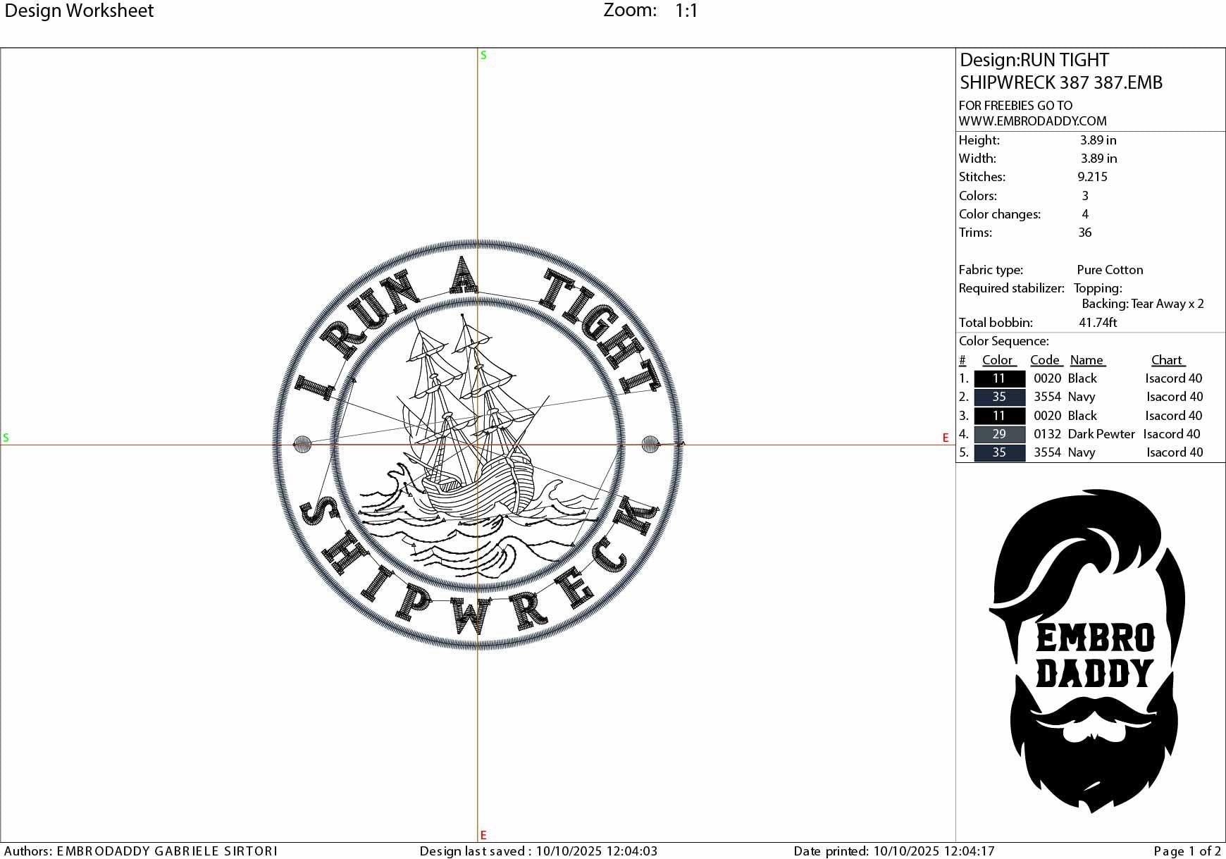 Machine Embroidery files, I Run a Tight Shipwreck, Funny, Shipwreck, Mental Health Awareness, PES, DST, xxx, hus & more