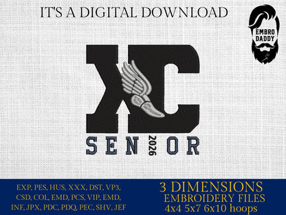 Machine Embroidery files, Cross country, Senior 2026, XC, PES, xxx, hus & more, fan embroidery files