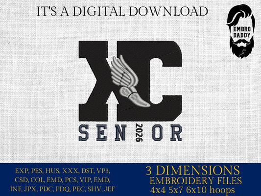 Machine Embroidery files, Cross country, Senior 2026, XC, PES, xxx, hus & more, fan embroidery files