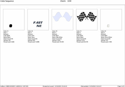 Machine Embroidery files, Car/Automotive, Black Checkered Racing Flags, Track Finish Line, "Fast One", PES, DST, xxx, hus & more