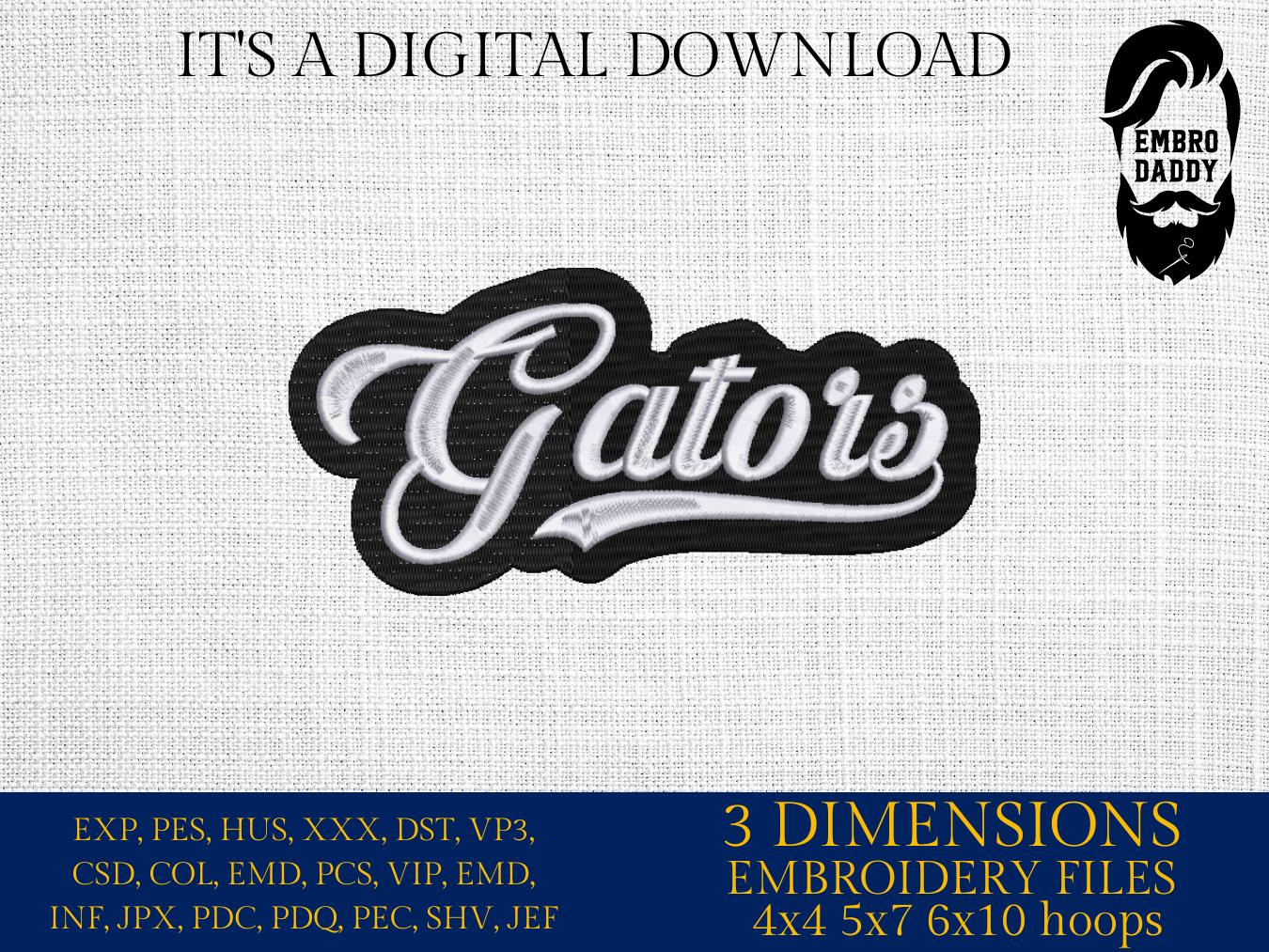 Machine Embroidery files, "Gators" Team Name, Swoosh, PES, xxx, hus & more