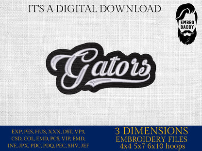 Machine Embroidery files, "Gators" Team Name, Swoosh, PES, xxx, hus & more