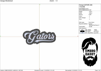Machine Embroidery files, "Gators" Team Name, Swoosh, PES, xxx, hus & more