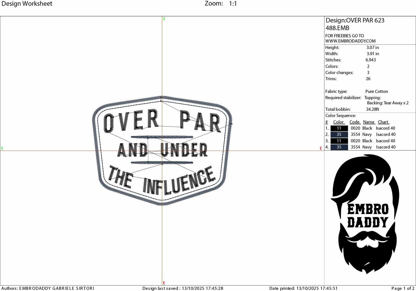 Machine Embroidery files, Over Par and Under the Influence, Golf, Drinking, Funny, Golfing Party, PES, DST, hus & more