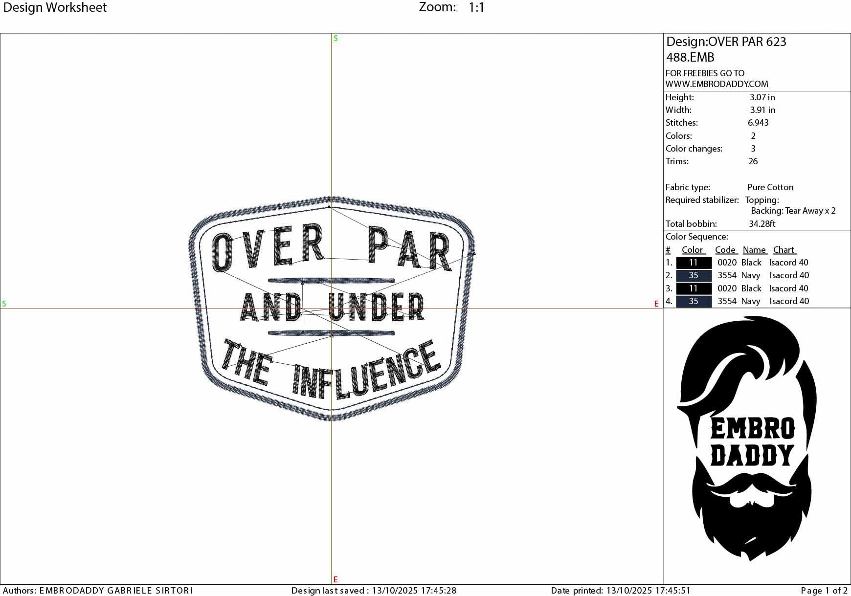 Machine Embroidery files, Over Par and Under the Influence, Golf, Drinking, Funny, Golfing Party, PES, DST, hus & more