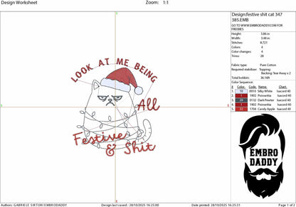 Machine Embroidery files, Being all festive, Grumpy Cat Christmas, Funny Sarcastic Holiday, Sarcastic Christmas Humor, PES, xxx, hus & more