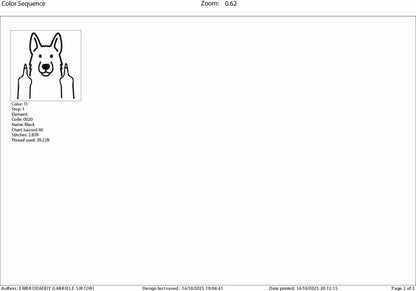 Machine Embroidery files, dog middle finger, funny, pes, dst, hus & more