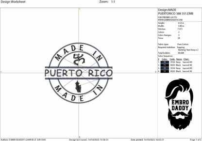 Machine Embroidery files, Made in Puerto Rico, Flag San Juan, Island Country National Nation Symbol, Logo, DST, PES, xxx, hus & more,