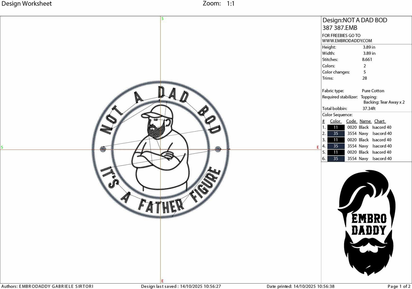 Machine Embroidery files, It's Not a Dad Bod It's a Father Figure, Funny, Sarcastic, Snarky, Adult, DST PES, hus & more