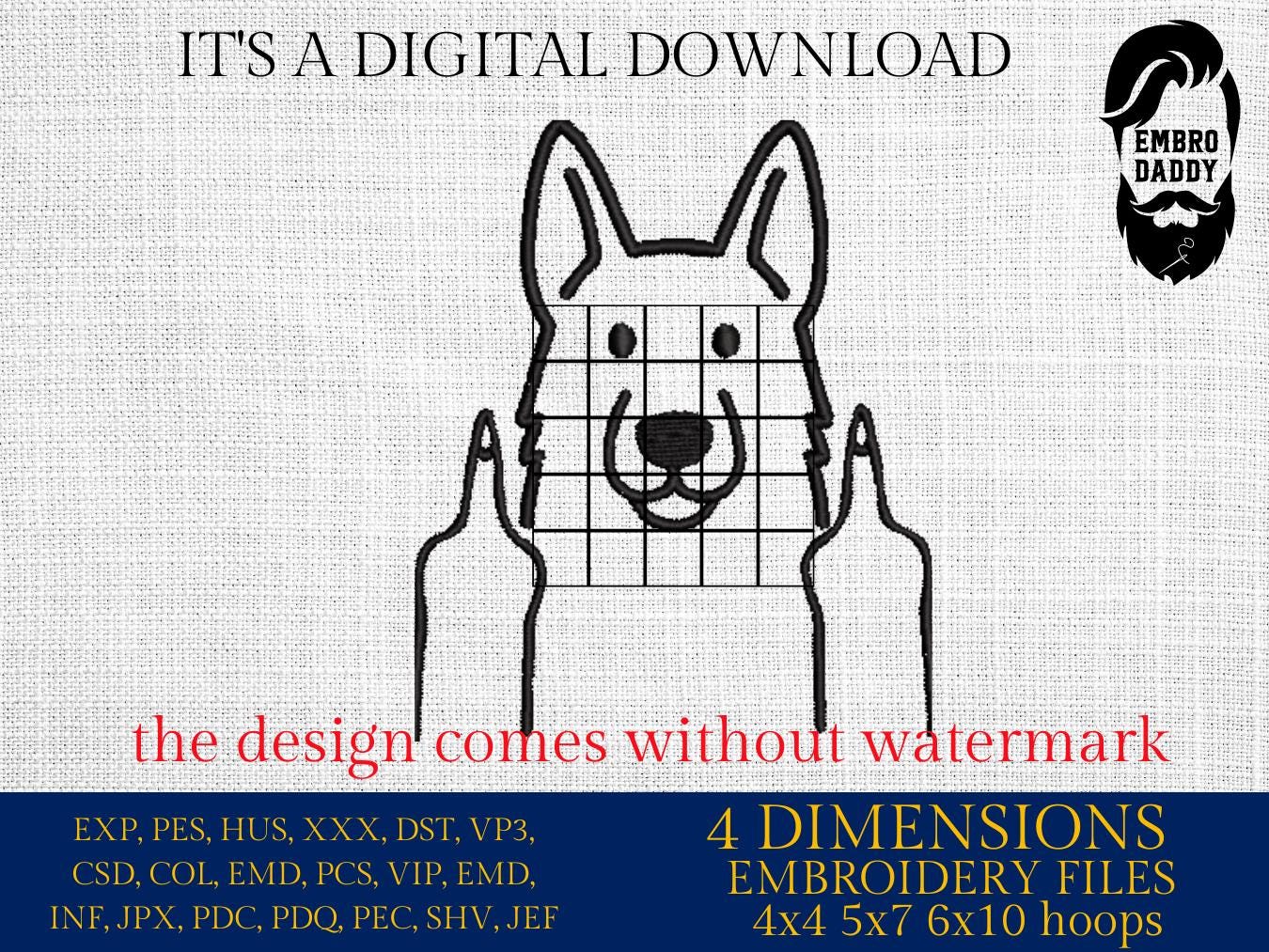 Machine Embroidery files, dog middle finger, funny, pes, dst, hus & more