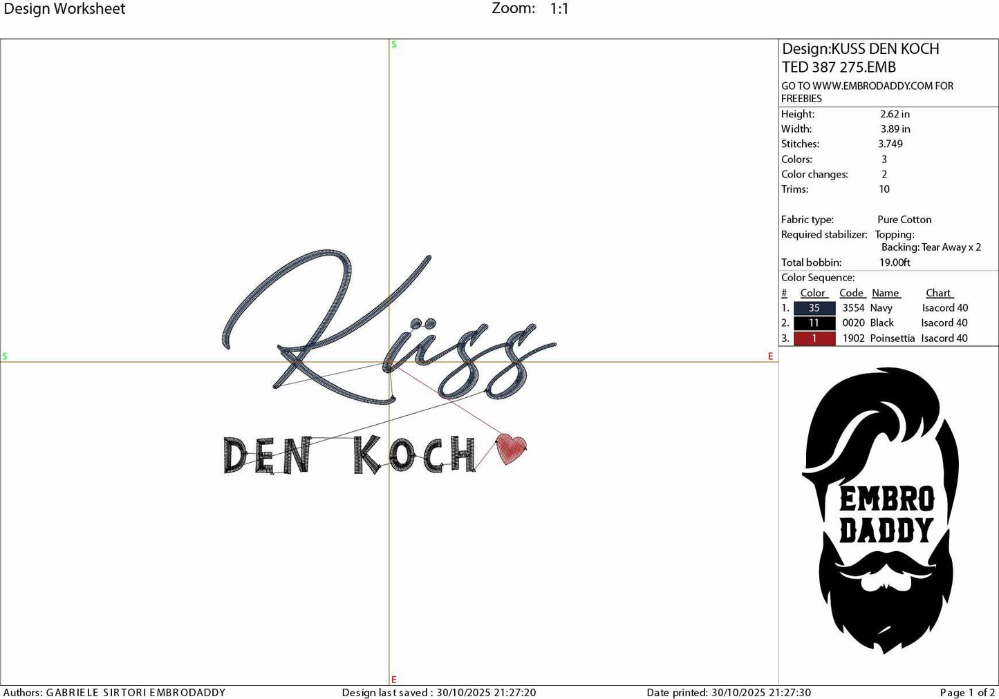 Machine Embroidery files, Küss den koch, German cooking saying, PES, xxx, hus & more