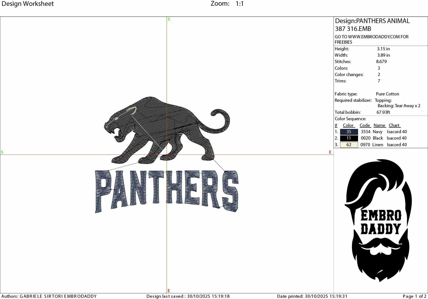 Machine Embroidery files, Panthers, PES, xxx, hus & more, fan embroidery files