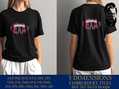 Machine Embroidery, Texas team embroidery design, football gift idea PES, xxx, hus & more, fan embroidery files