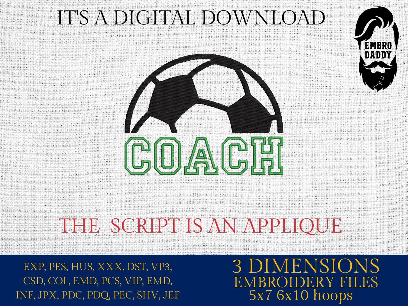 Machine Embroidery files, coach appliqué, soccer, PES, xxx, hus & more, fan embroidery files