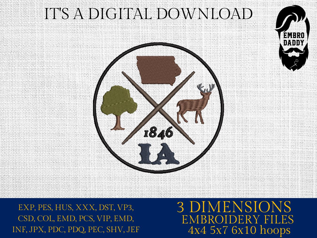 Machine Embroidery files, Iowa, est 1846, DST, PES, xxx hus & more