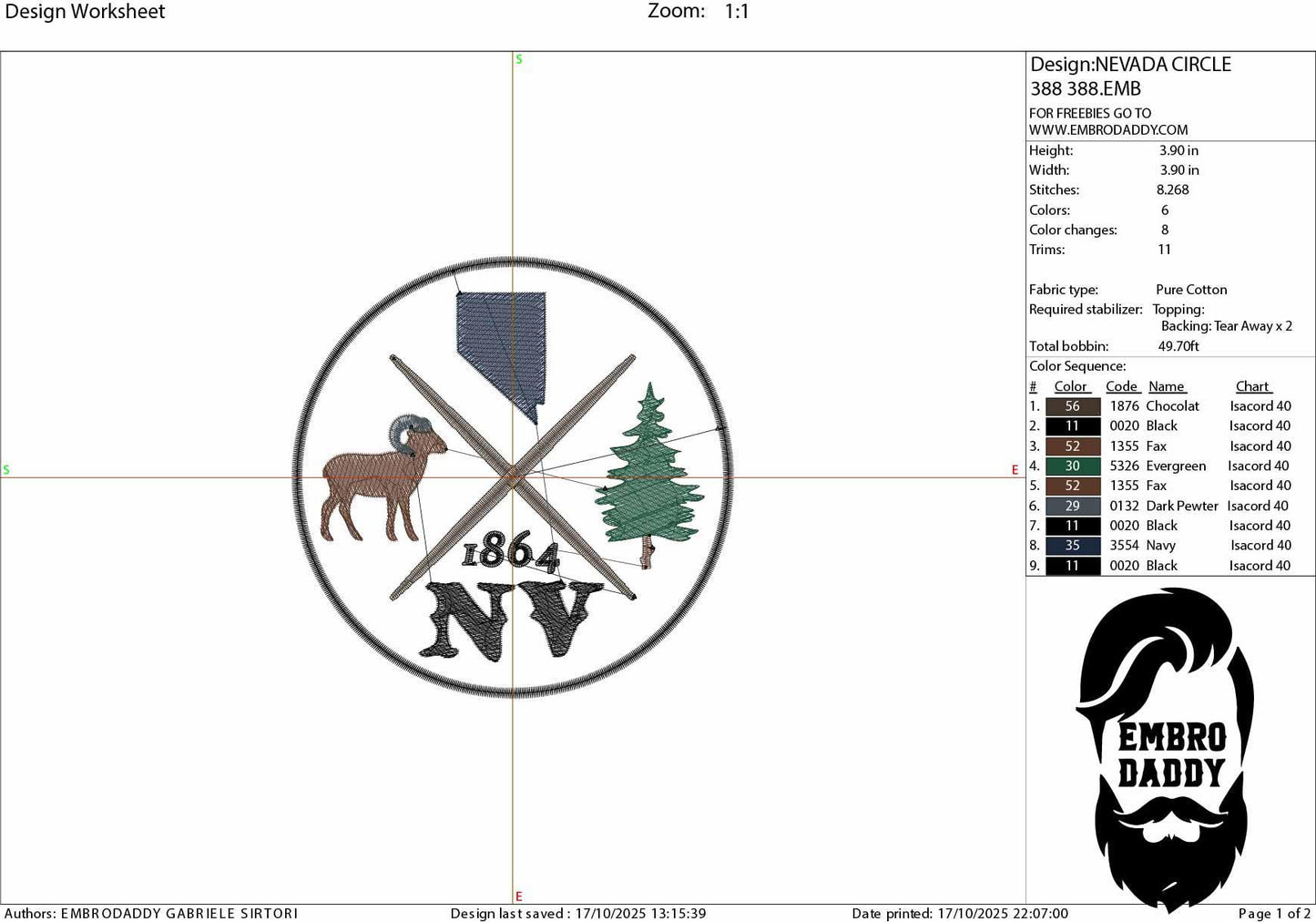 Machine Embroidery files, Nevada, est 1864, DST, PES, xxx hus & more