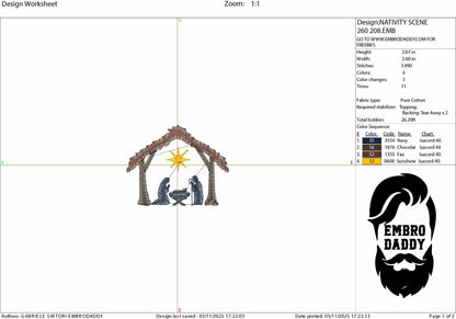 Machine Embroidery files, Baby Jesus Manger Scene Inside, Nativity, Christmas Theme, Mary, Joseph, North Star PES, DST, xxx, hus and more