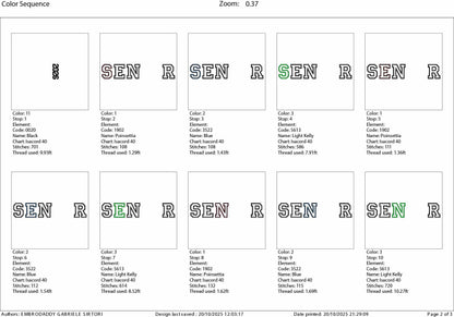 Machine Embroidery files, SENIOR in College Style with Year 2026 and Drum Sticks as Letter "O" applique, PES, DST, xxx, hus & more