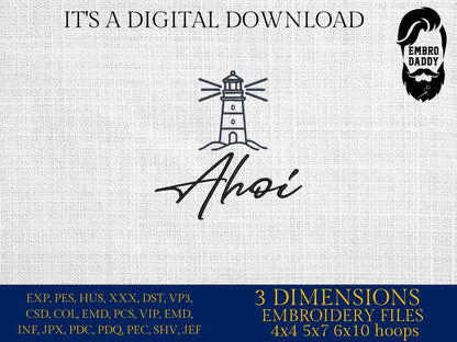 Machine Embroidery files, Ahoi, German Nautical, PES, xxx, hus & more