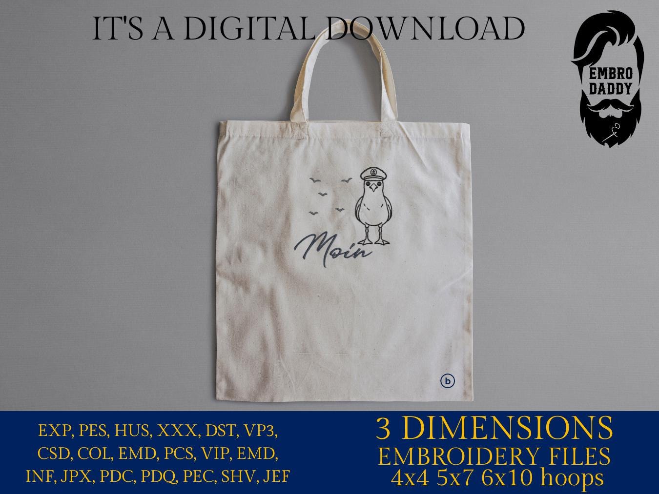 Machine Embroidery files, Moin, German Nautical, PES, xxx, hus & more