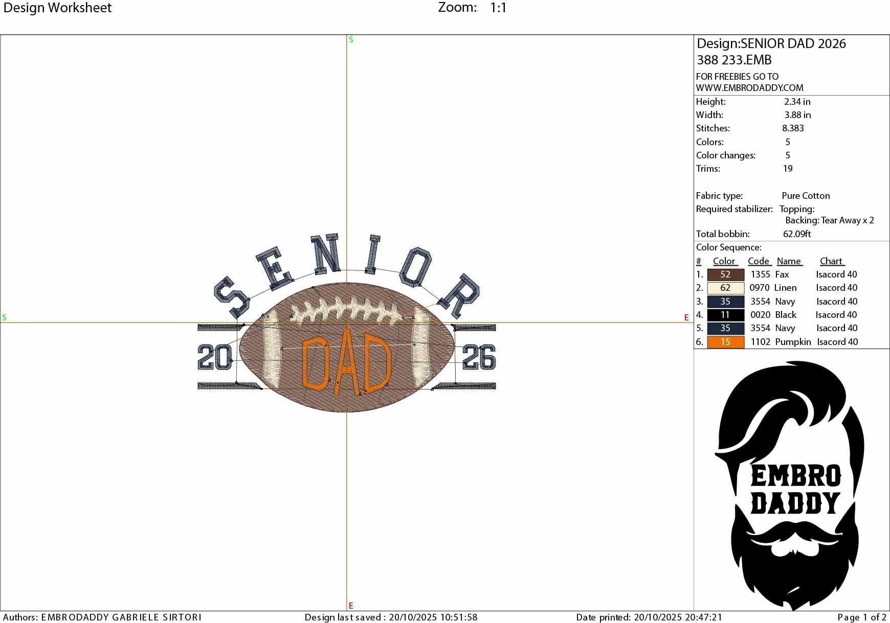 Machine Embroidery files, Senior dad football 2026, sport, PES, xxx, hus & more, fan embroidery files