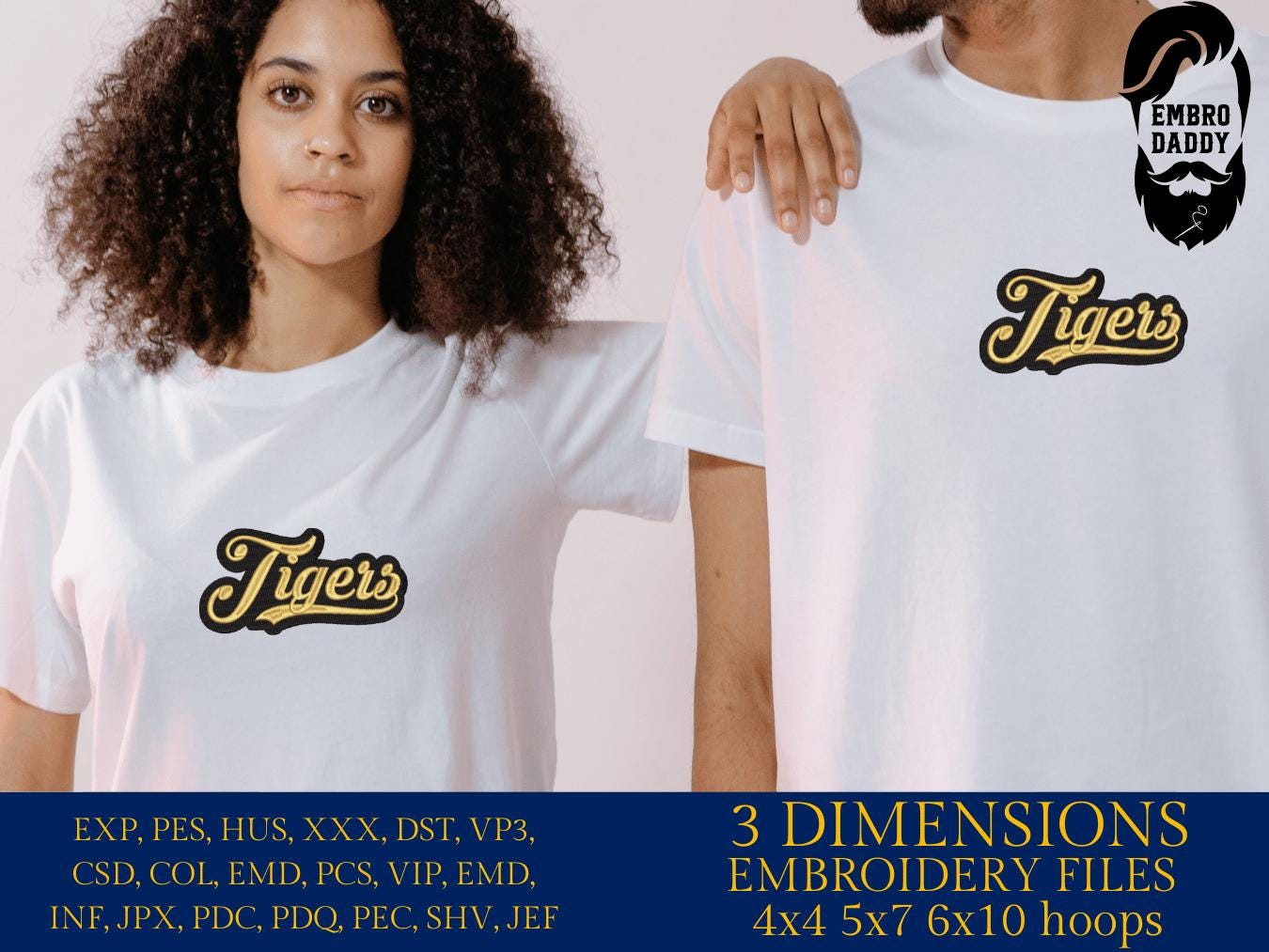 Machine Embroidery files, "Tigers" Team Name, Swoosh, PES, xxx, hus & more