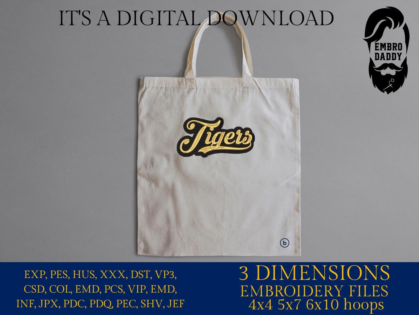 Machine Embroidery files, "Tigers" Team Name, Swoosh, PES, xxx, hus & more