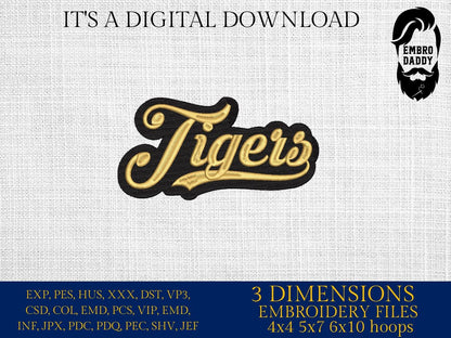 Machine Embroidery files, "Tigers" Team Name, Swoosh, PES, xxx, hus & more
