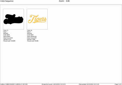Machine Embroidery files, "Tigers" Team Name, Swoosh, PES, xxx, hus & more
