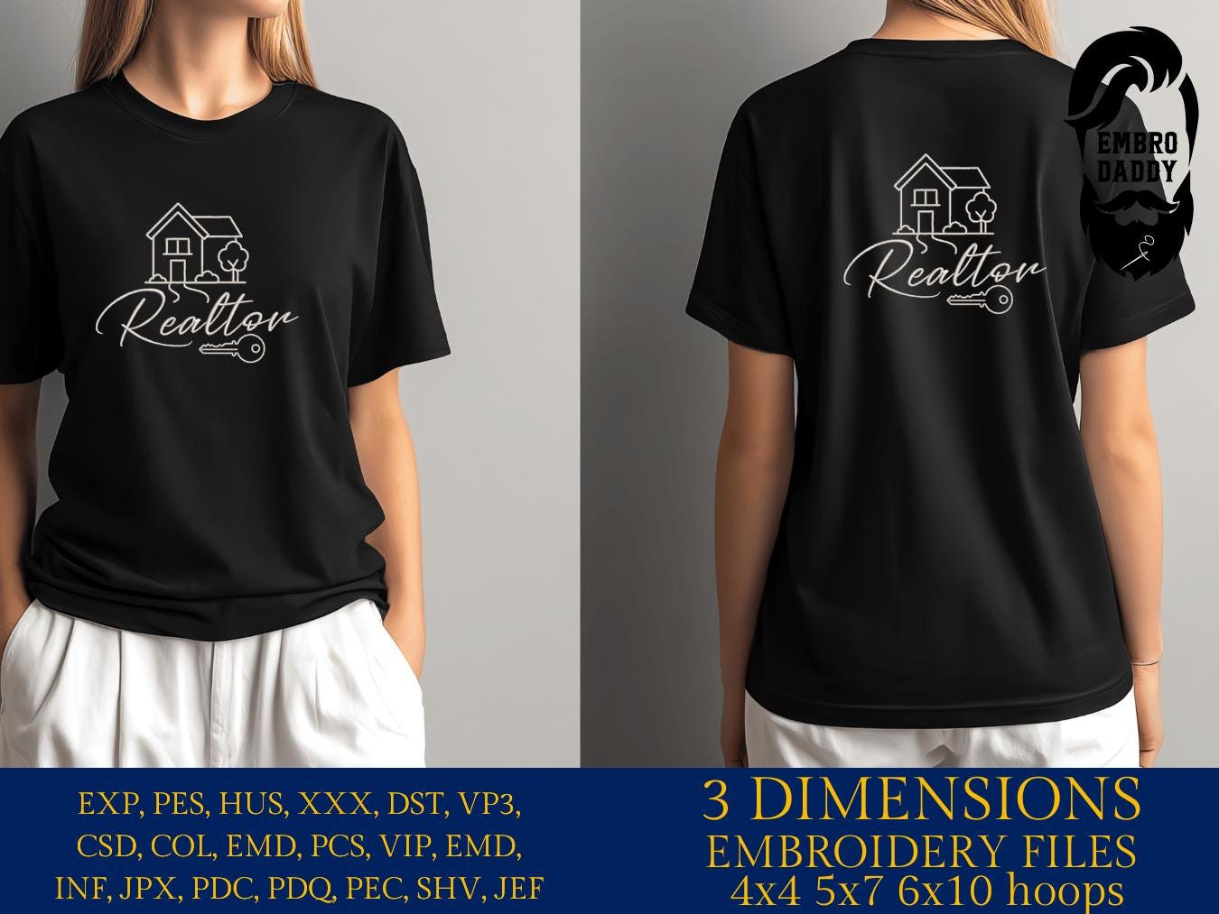 Machine Embroidery files, realtor , real estate AGENT, property asset PES, dst xxx, hus & more