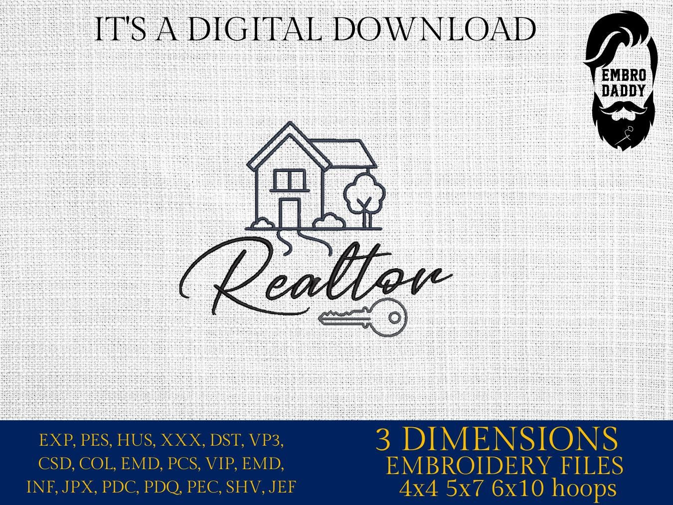 Machine Embroidery files, realtor , real estate AGENT, property asset PES, dst xxx, hus & more
